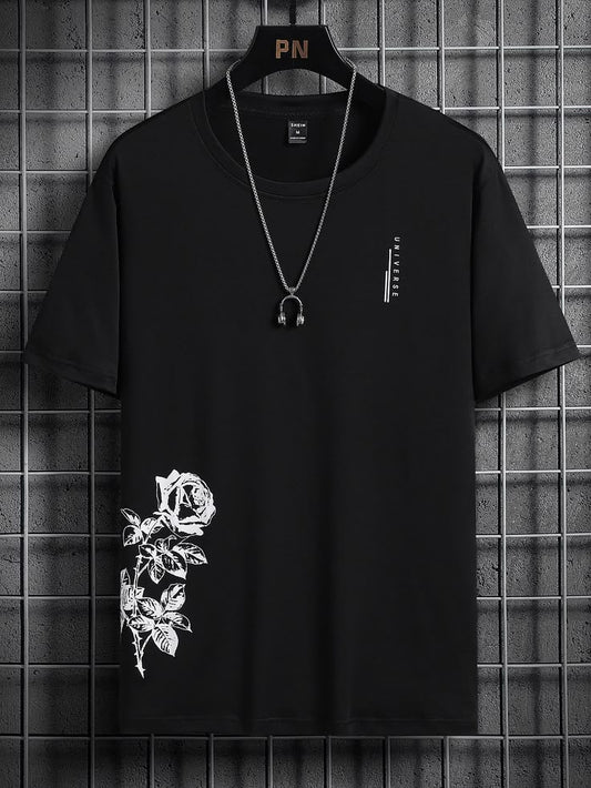 Black Casual Collar Short Sleeve Fabric Floral…