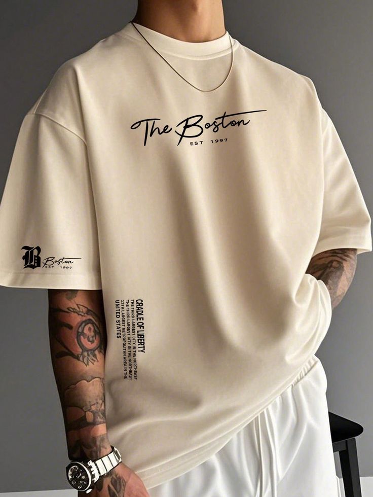 Men's Casual Slogan Print Loose Round Neck Short…